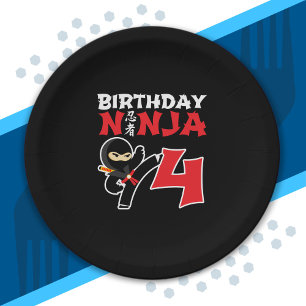 Kids Birthday Ninja - 4 Year Old Party Theme Paper Plates