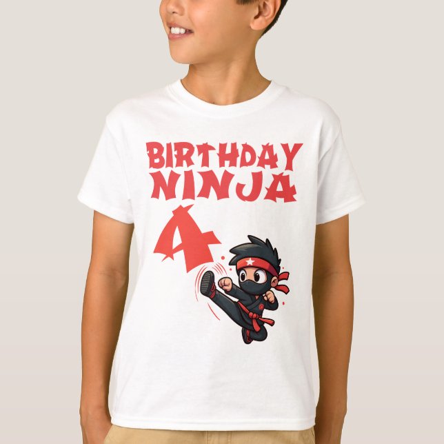 Kids Birthday Ninja - 4 Year Old  T-Shirt (Front)