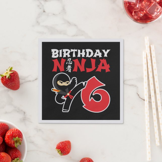 Kids Birthday Ninja - 6 Year Old Party Theme Napkins (Insitu)