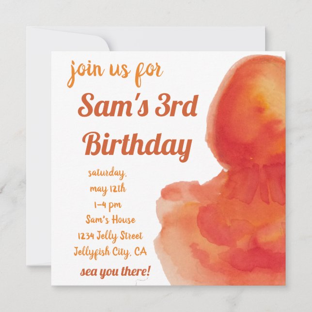 Kids Birthday Ocean Beach Orange Jellyfish Invitation (Front)