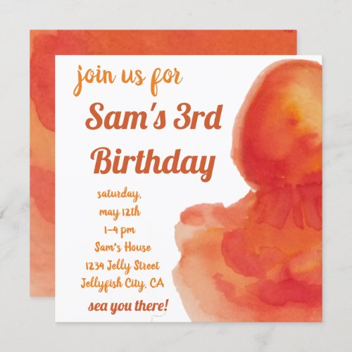 Kids Birthday Ocean Beach Orange Jellyfish Invitation