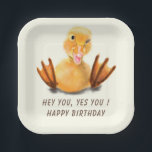 Kids Birthday Paper Plates Funny Playful Duck<br><div class="desc">Happy Birthday Paper Plates for Kids with Funny Yellow Duck Playful Wink Happy Smile Cartoon Drawing and Text - Customizable - or Choose / Add Your Unique Text - Name / Font / Color / Size - Make Your Special Party Plates Gifts / Party Supplies - Resize and move or...</div>