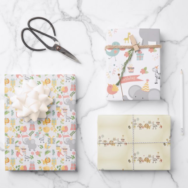 kids birthday party Animal jungle theme birthday Wrapping Paper Sheets (Front)