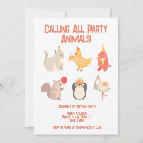 Kids Birthday Party Animals Boys Safari Invitation