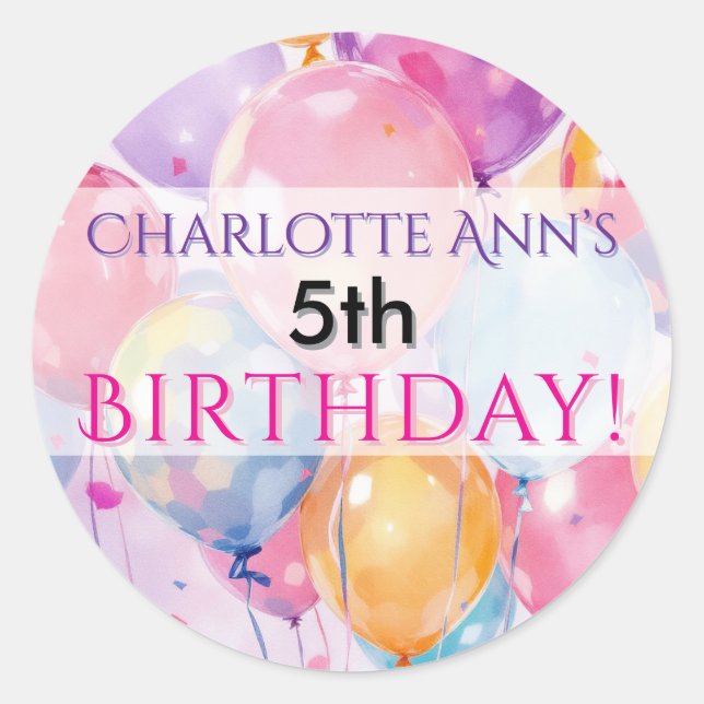 Kids Birthday Party Balloon Favor Supplies Classic Round Sticker (Front)