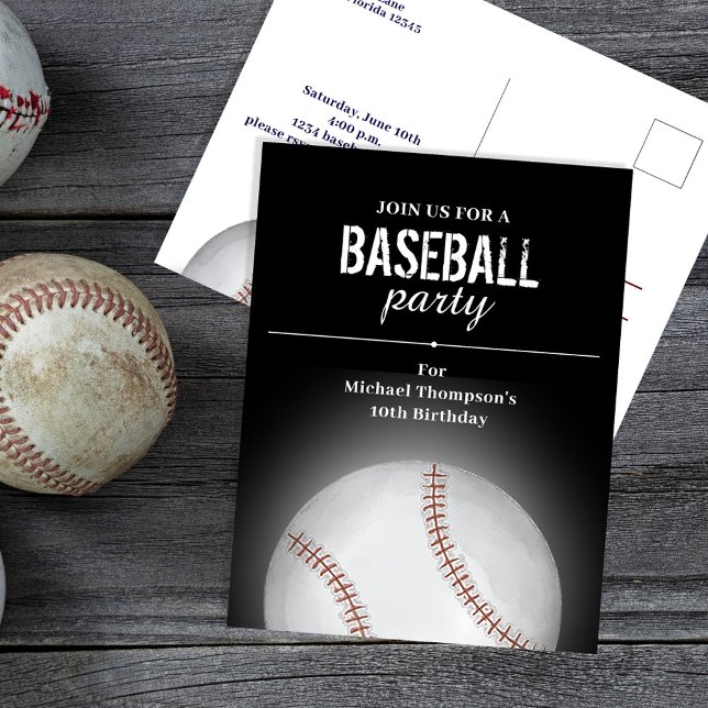 Kid's Birthday Party Baseball Custom  Postcard (Baseball Party Invitation postcard template.)