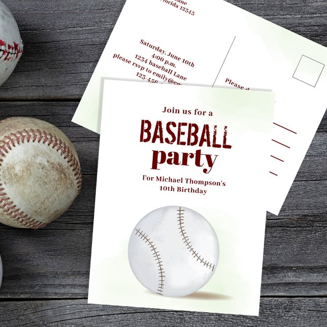 Kid's Birthday Party Baseball Custom Postcard (Baseball Party Invitation postcard)