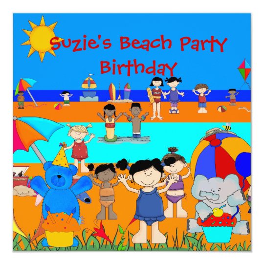 Kids Birthday Party Beach Girls Boys Children Card