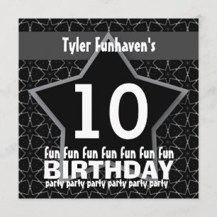 Kids Birthday Party Black and Silver STAR W201 Invitation