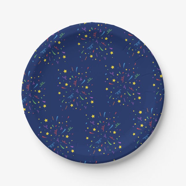 Kid's Birthday Party Blue Confetti Paper Plates (Front)