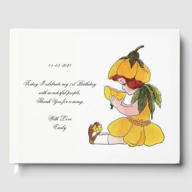 Kids Birthday Party Buttercup Cute Flower Girl Guest Book (Front)