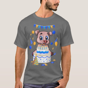 Kids Birthday Party Cake Cute Piglet Farm Animal F T-Shirt