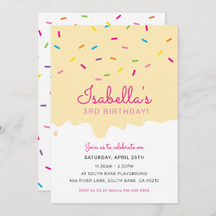 KIDS BIRTHDAY PARTY cake drips sprinkles yellow Invitation