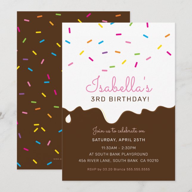 KIDS BIRTHDAY PARTY cake frosting drips sprinkles Invitation (Front/Back)