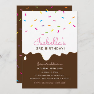 KIDS BIRTHDAY PARTY cake frosting drips sprinkles Invitation