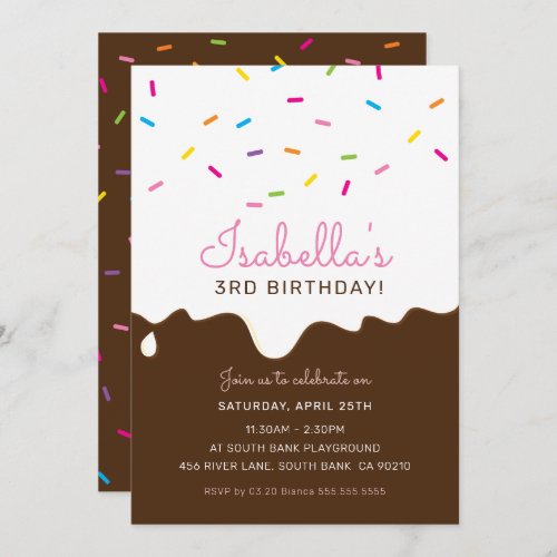 KIDS BIRTHDAY PARTY cake frosting drips sprinkles Invitation