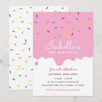 KIDS BIRTHDAY PARTY cake frosting drips sprinkles Invitation