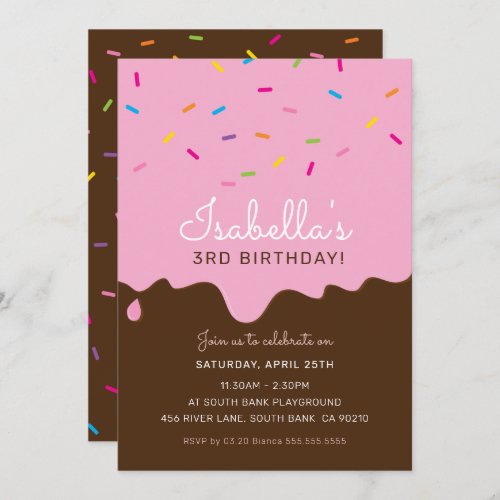 KIDS BIRTHDAY PARTY cake frosting drips sprinkles Invitation