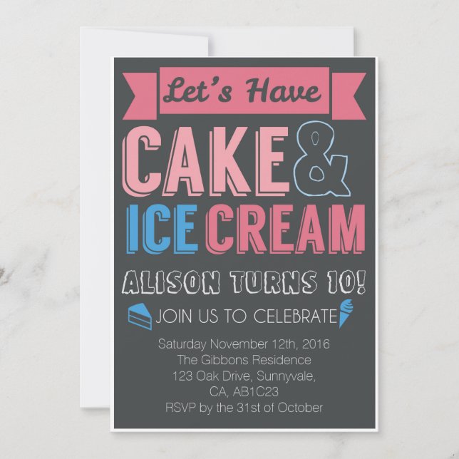 Kids Birthday Party Cake Ice cream Invitation (Front)