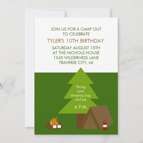 Kids Birthday Party Camp Out Invitations