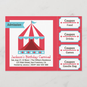Kids Birthday Party - Carnival Admission Ticket Invitation