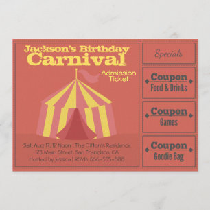 Kids Birthday Party: Carnival Admission Ticket Invitation