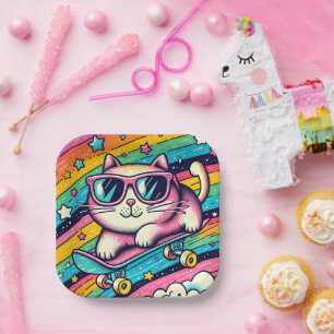 Kids Birthday Party Cat Cartoon Paper Plates