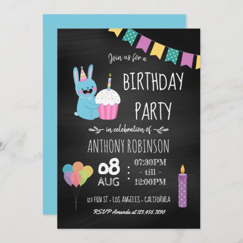 Kids Birthday Party Chalkboard Invitation