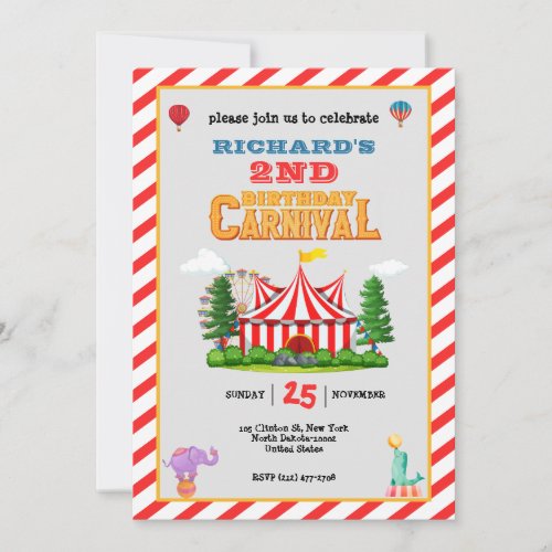 Kids Birthday Party Circus carnival Theme Invitation