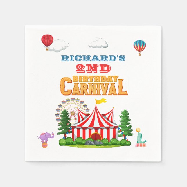 Kid's Birthday Party Circus carnival Theme Napkins (Front)