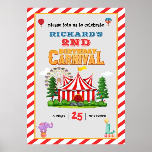 Kids Birthday Party Circus carnival Theme Poster