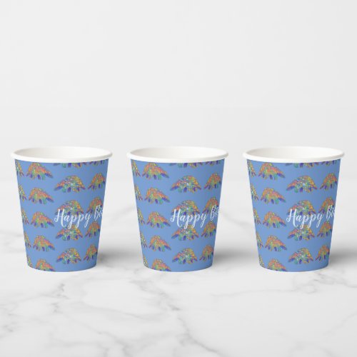 Kids Birthday Party Colorful Pangolin Blue Name Paper Cups