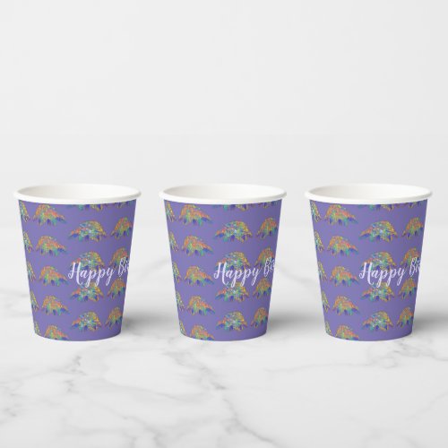 Kids Birthday Party Colorful Pangolin Purple Name Paper Cups