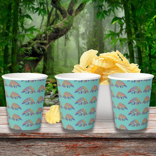 Kids Birthday Party Colorful Pangolin Teal Themed Paper Cups