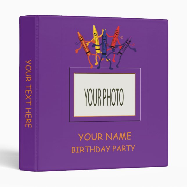 Kids Birthday Party Crayon Photo Album Keepsake Binder (Front/Spine)