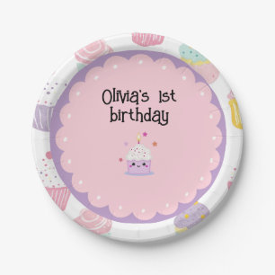 kids birthday party cupcake pastel pattern paper plates