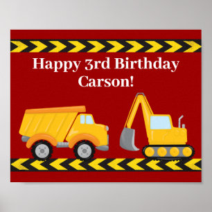 Kids Birthday Party Custom Red Trucks Poster