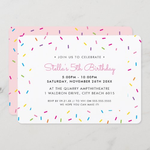 KIDS BIRTHDAY PARTY cute colorful bright sprinkles Invitation