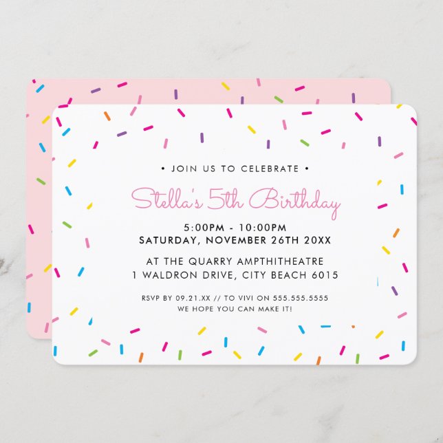 KIDS BIRTHDAY PARTY cute colorful bright sprinkles Invitation (Front/Back)