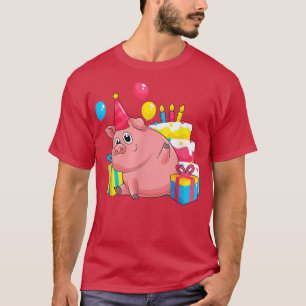 Kids Birthday Party Cute Piglet Farm Animal Farmer T-Shirt