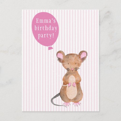 Kids Birthday Party  Cute Woodland Mouse Postcard