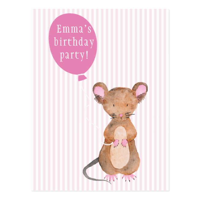 Kids Birthday Party | Cute Woodland Mouse Postcard