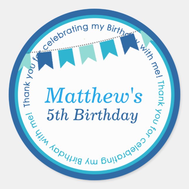 Kids birthday party DIY bunting stickers favors (Front)