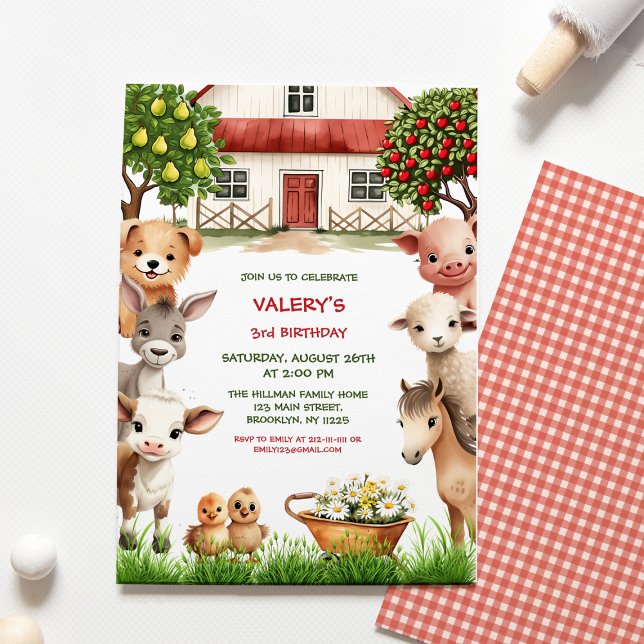 Kids Birthday Party Farm Animals for Girl  Invitation (Creator Uploaded)