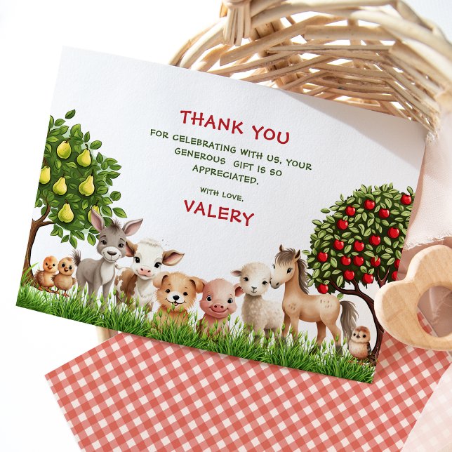 Kids Birthday Party Farm Animals for Girl Thank You Card (Creator Uploaded)