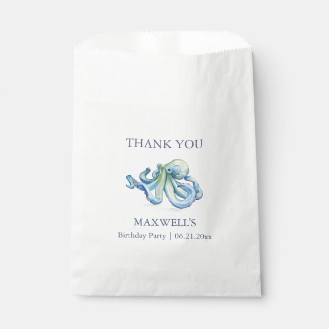 Kid's Birthday Party Favors Nautical Blue Octopus Favor Bag (Front)