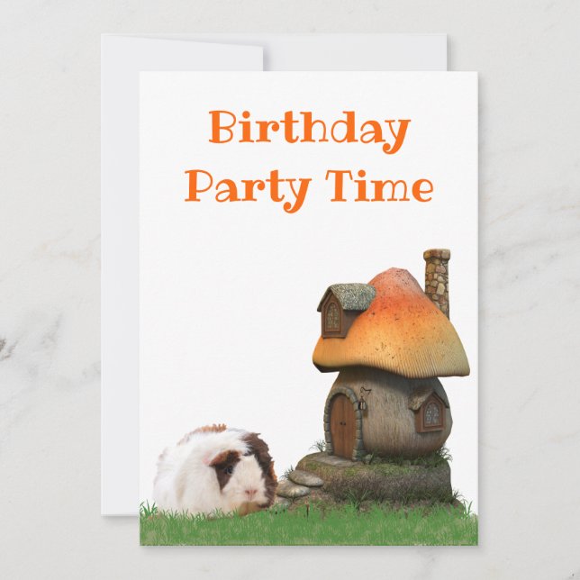 Kid's Birthday Party Guinea Pig Mushroom House Invitation (Front)