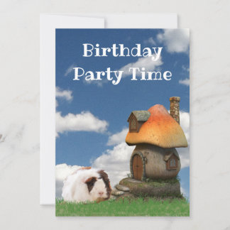 Kid's Birthday Party Guinea Pig Mushroom House Invitation