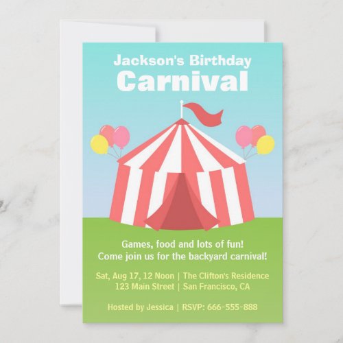 Kids Birthday Party - Happy Backyard Carnival Personalized Invite