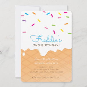 KIDS BIRTHDAY PARTY ice cream cone blue sprinkles Invitation